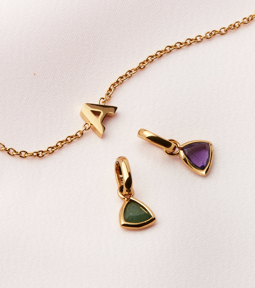 Birthstone & Little Luxe Letter Bracelet (Gold)