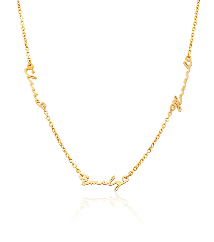 Triple Signature Name Necklace (Gold)