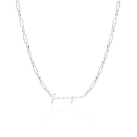 Crystal Paperclip Chain Name Necklace (Silver)