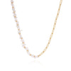 Paperclip Chain White Beaded Necklace (Gold)