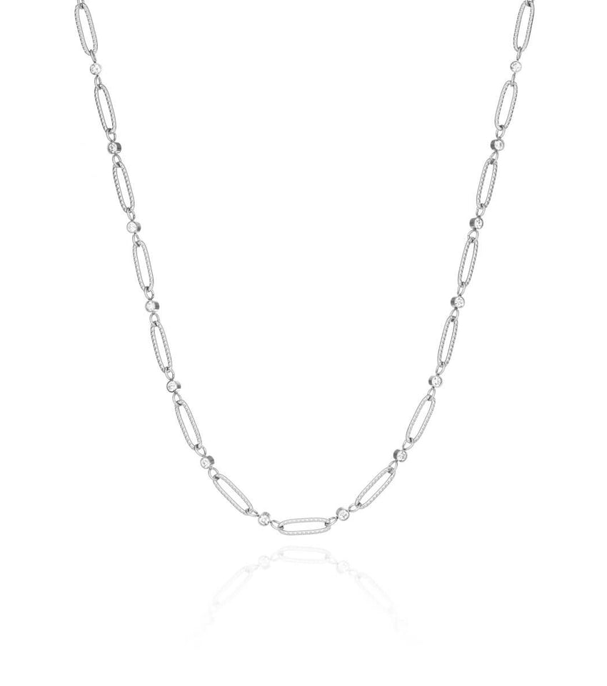 Crystal Paperclip Chain Necklace (Silver)