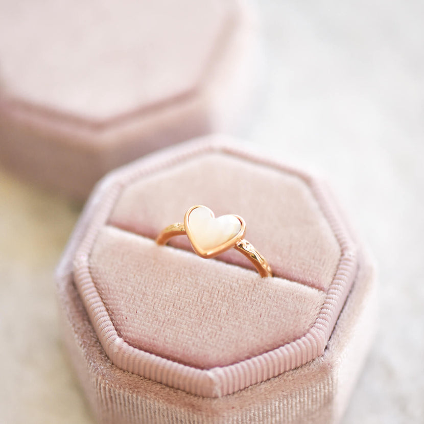 White Quartz Heart Ring (Gold)