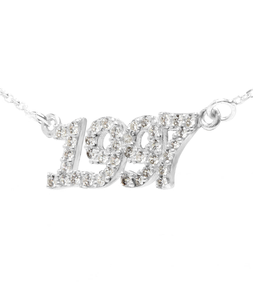 Sterling Silver Crystal Date Necklace (Silver)