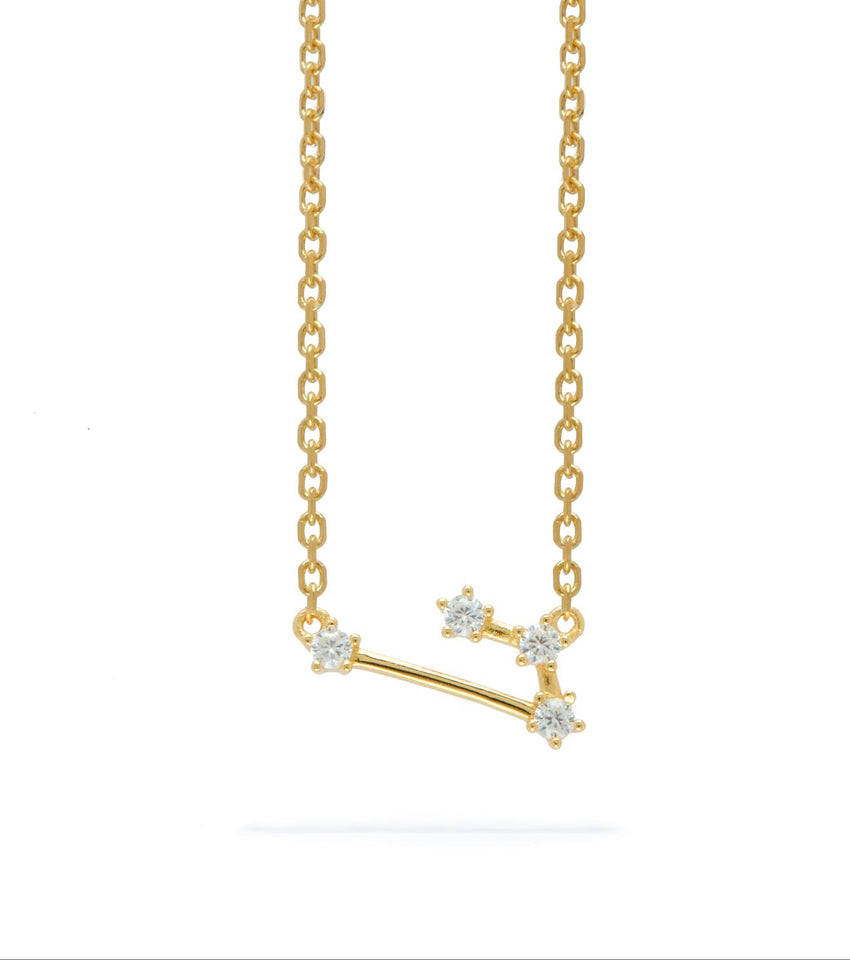 Sterling Silver Crystal Zodiac Necklace (Gold)