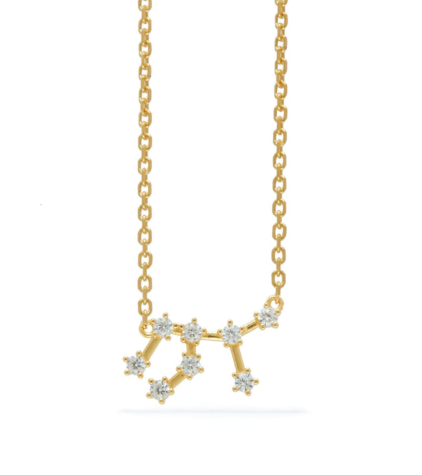 Sterling Silver Crystal Zodiac Necklace (Gold)