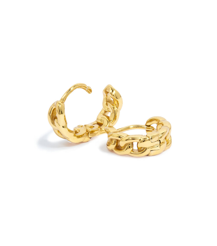 Sterling Silver Curb Chain Hoop Ear Bundle (Gold)