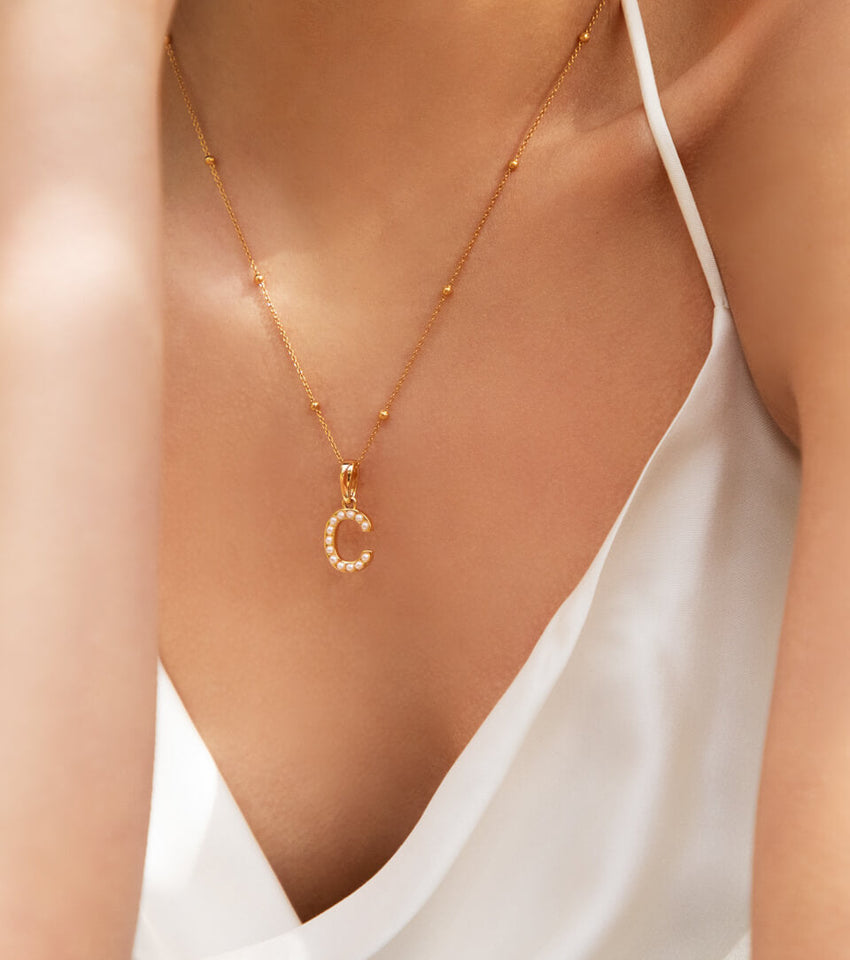 Pearl Initial Sphere Necklace (Gold)