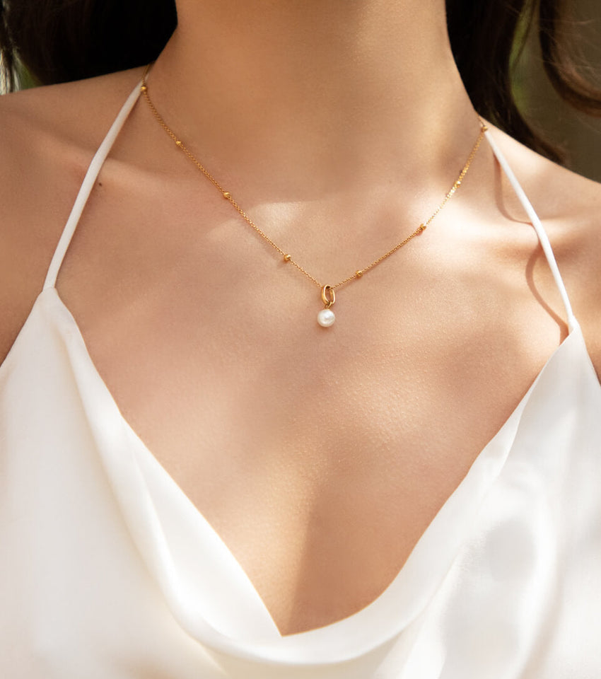 Mini Pearl Necklace - Gold - 18-20 in