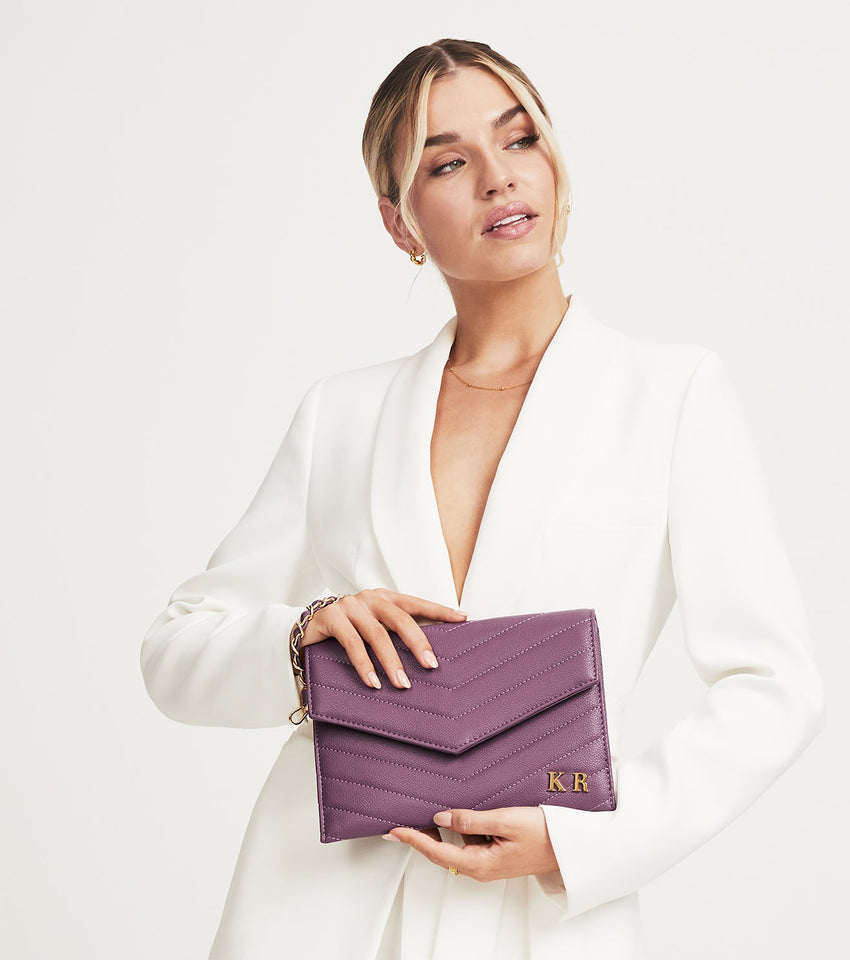 Midnight Plum Quilted Envelope Clutch