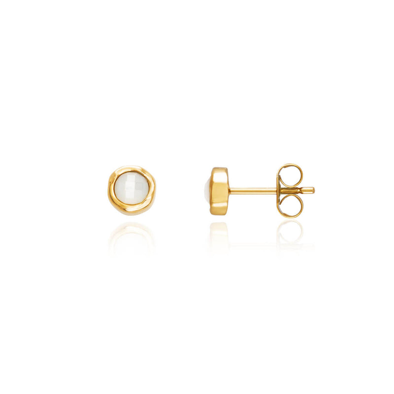 Mini White Quartz Stud Earrings (Gold)
