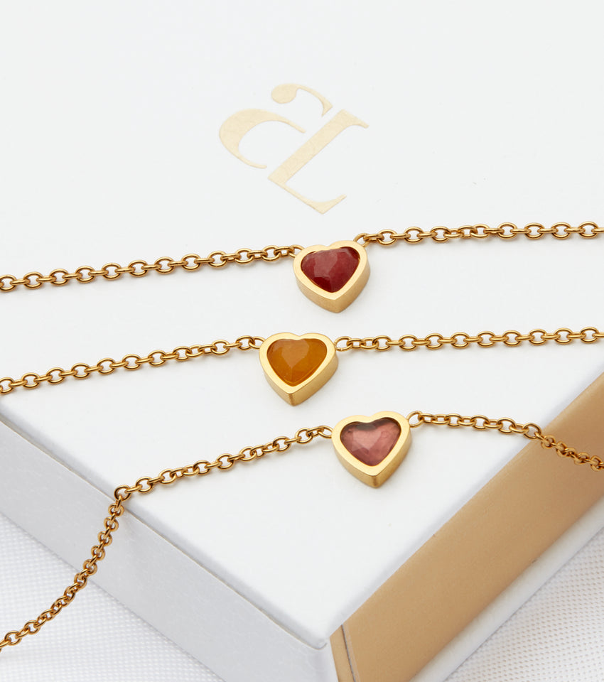 Mini Heart Birthstone Bracelet (Gold)