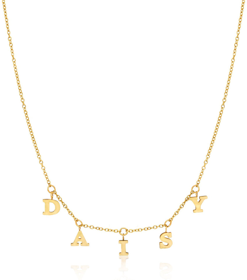 Mini Hanging Letter Name Necklace (Gold)