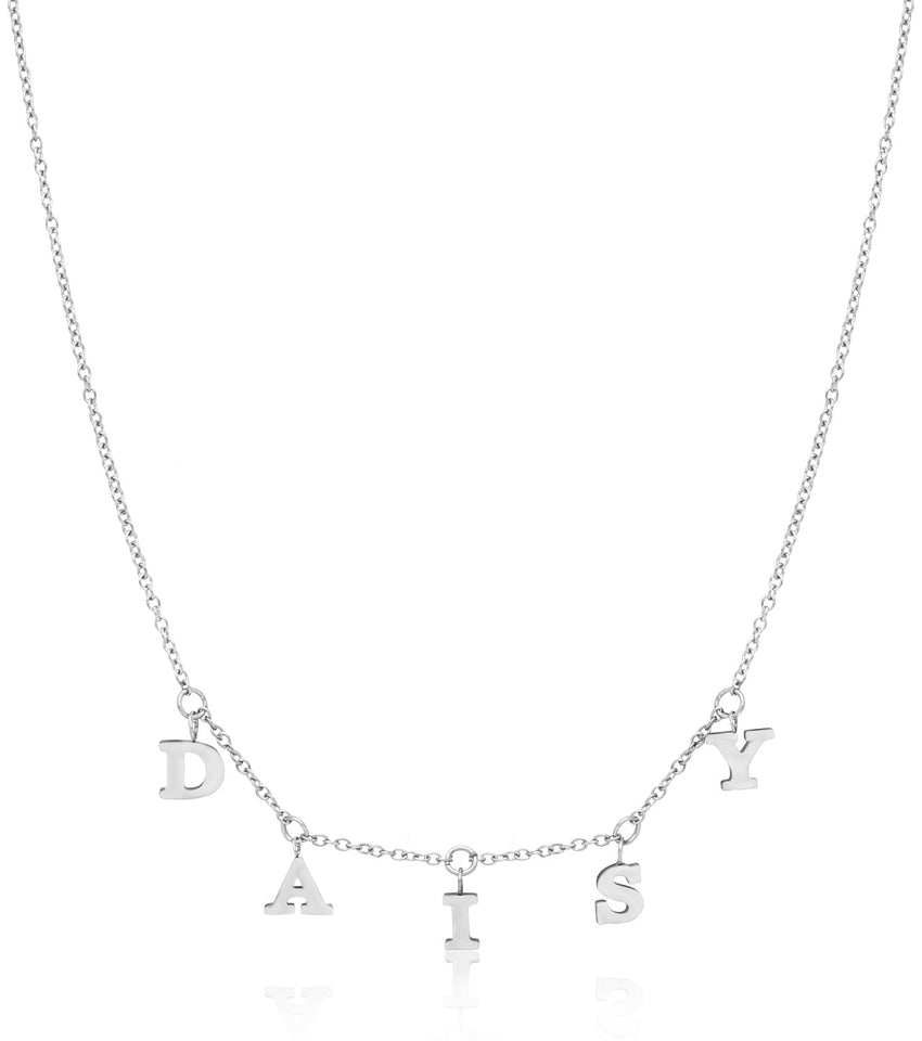 Mini Hanging Letter Name Necklace (Silver)