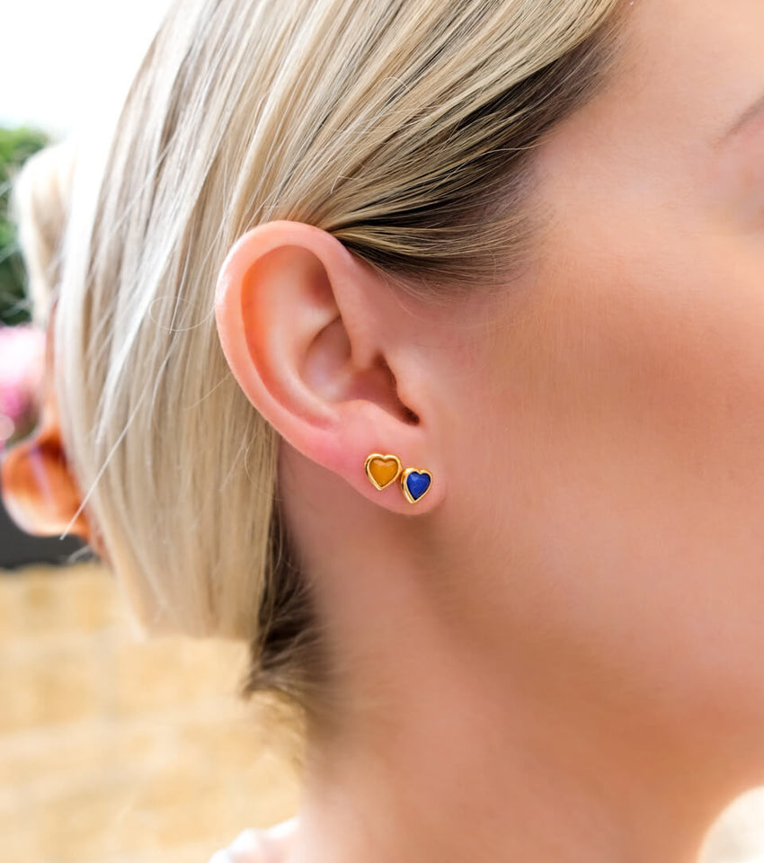 Mini Heart Birthstone Stud Earrings (Gold)