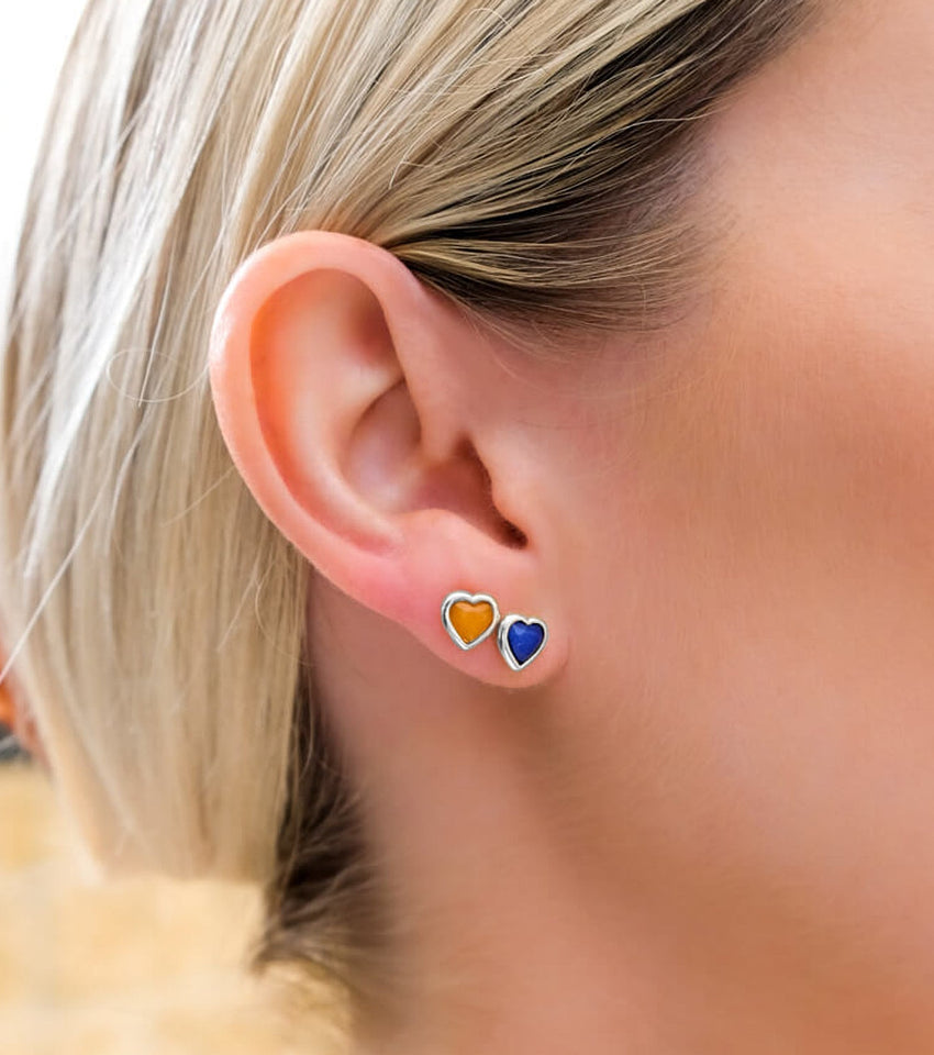Mini Heart Birthstone Stud Earrings (Silver)
