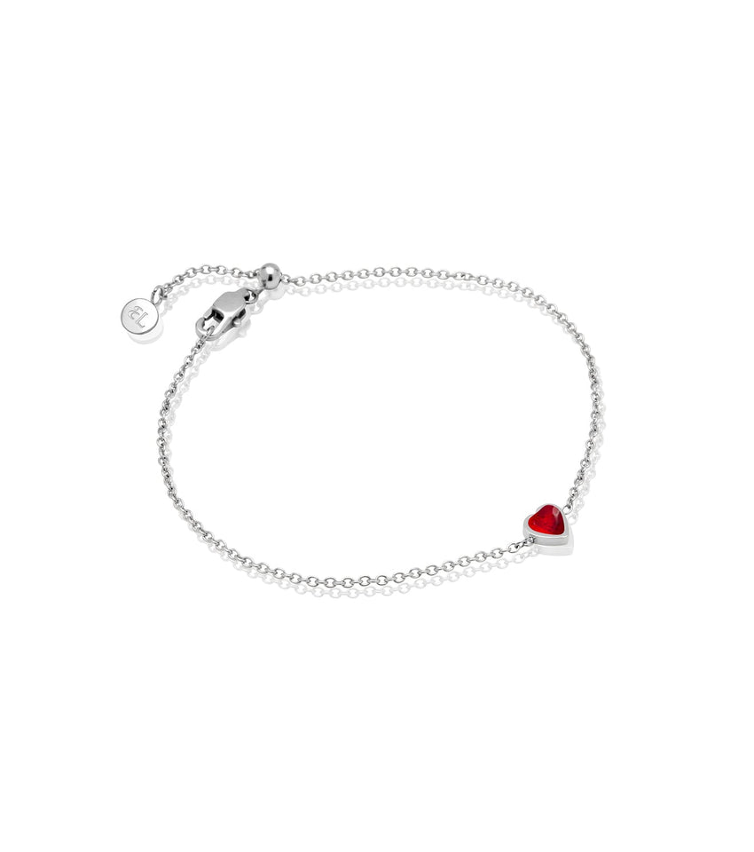 Mini Heart Birthstone Bracelet (Silver)