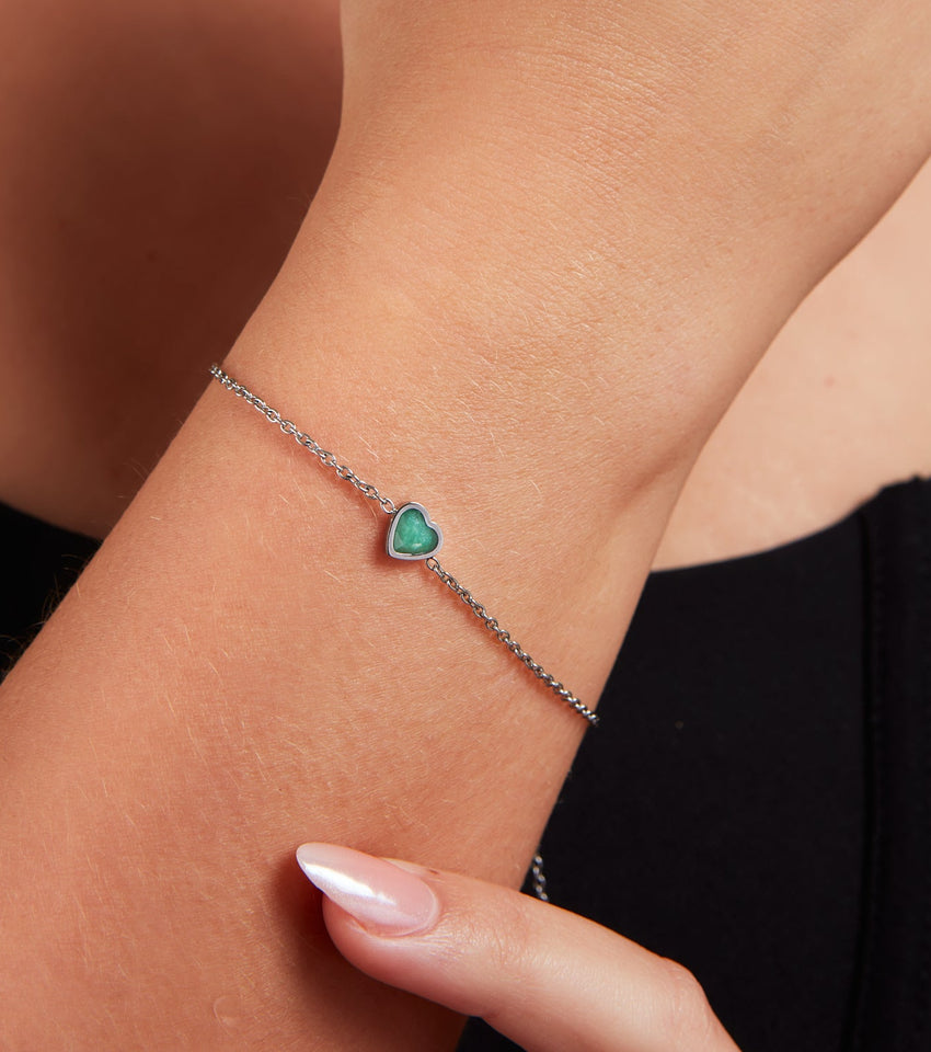 Mini Heart Birthstone Bracelet (Silver)