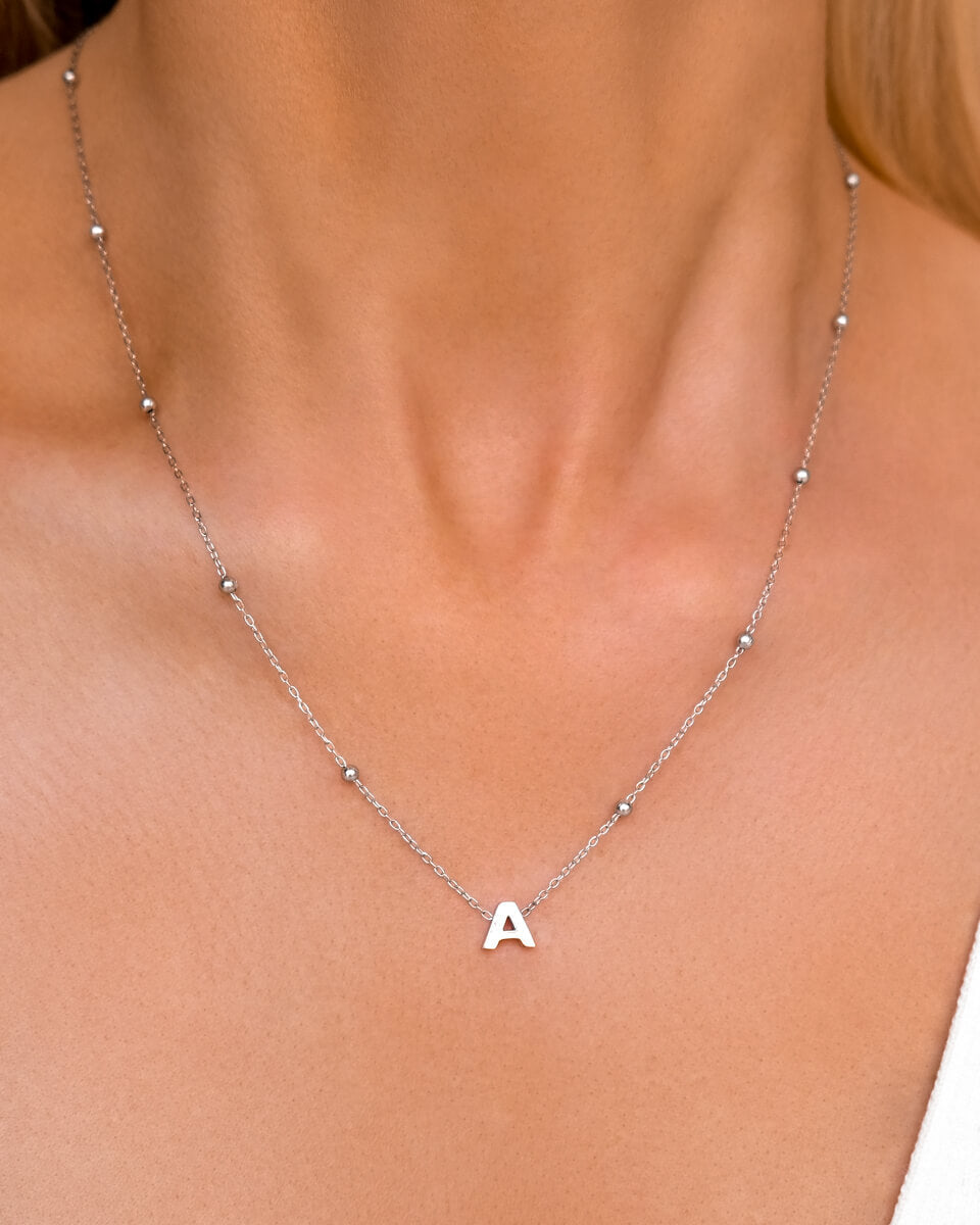 Mini Letter Sphere Chain Necklace Silver