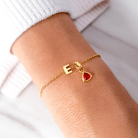 Birthstone & Little Luxe Letter Bracelet (Gold)