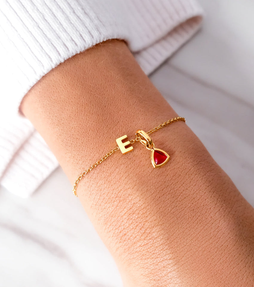 Birthstone & Little Luxe Letter Bracelet (Gold)