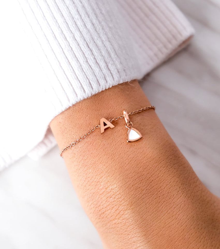 Birthstone & Little Luxe Letter Bracelet (Rose Gold)