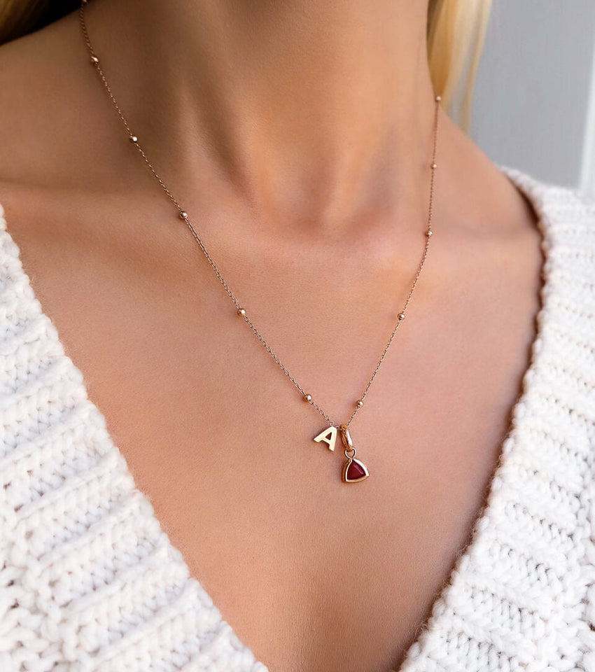 Mini Letter Sphere Chain Necklace (Rose Gold)