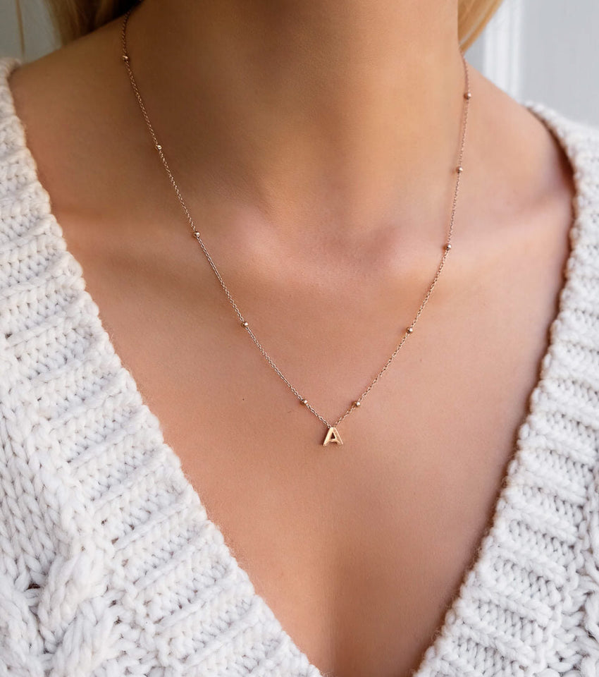 Mini Letter Sphere Chain Necklace (Rose Gold)