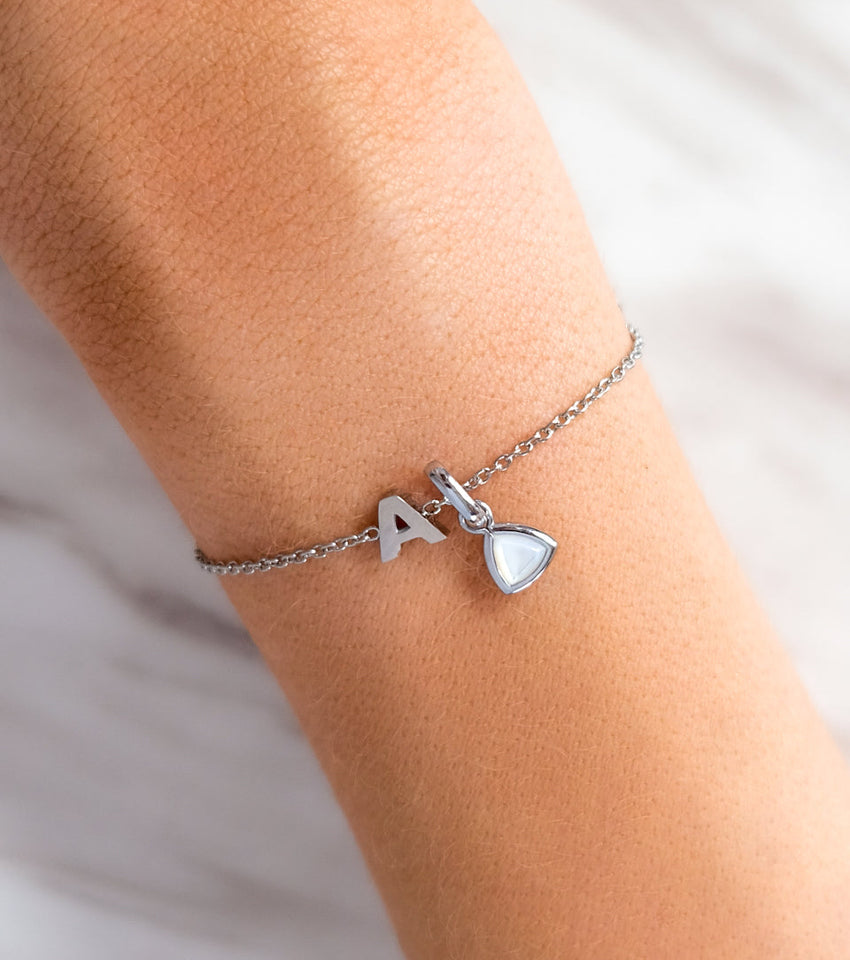 Birthstone & Little Luxe Letter Bracelet (Silver)