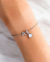 Birthstone & Little Luxe Letter Bracelet (Silver)
