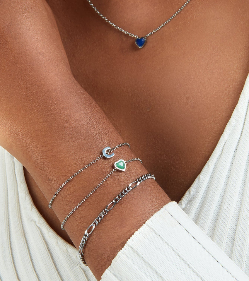 Mini Heart Birthstone Bracelet (Silver)
