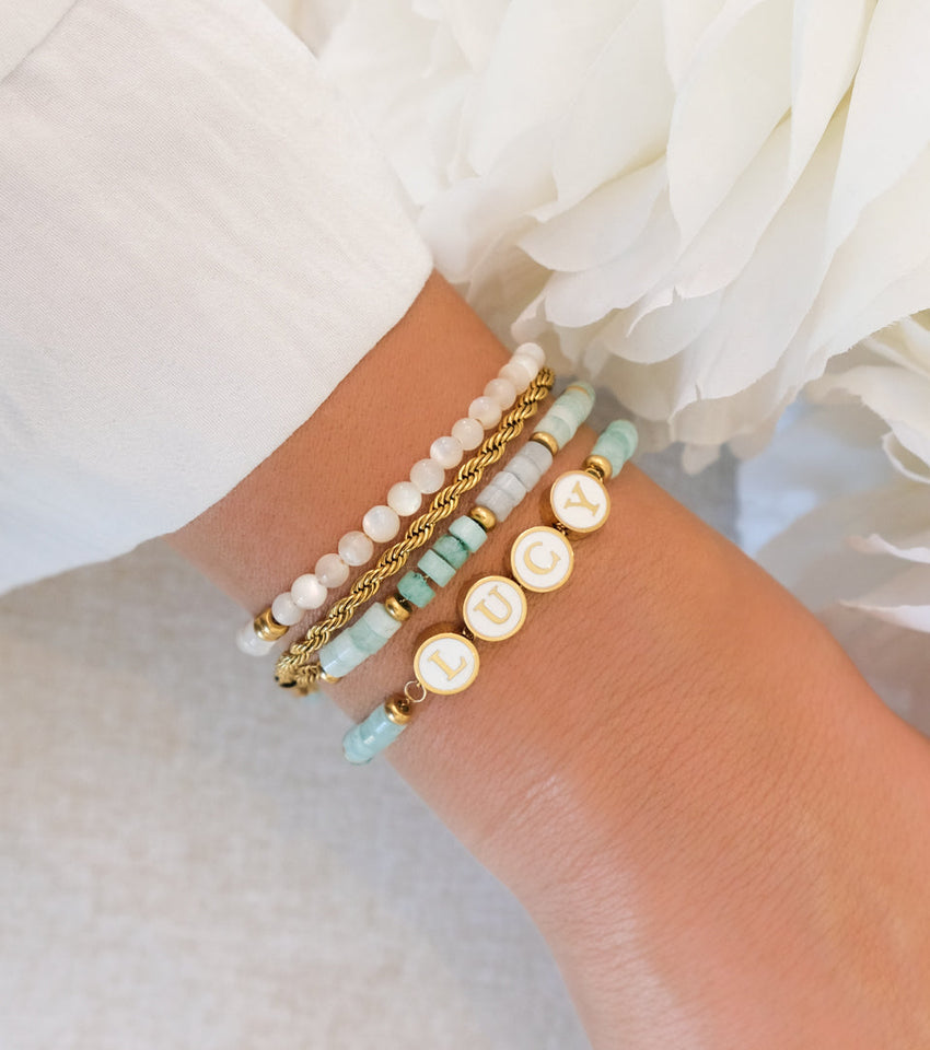 Blue Quartz Custom Beaded Bracelet (Gold)