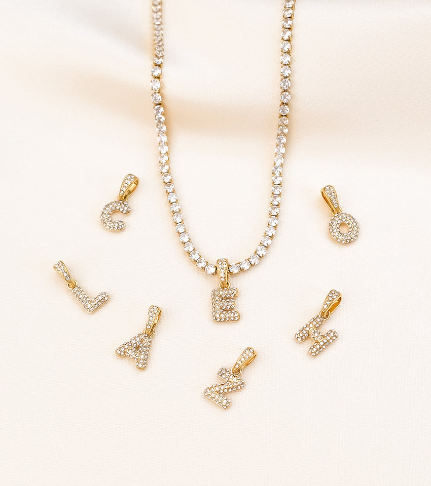 Golden Bubble Letter Design Pendant Necklace Elegant Simple - Temu