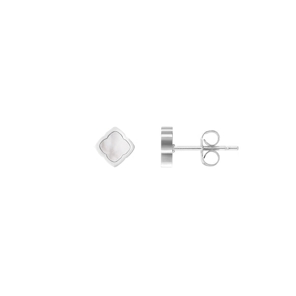 Mini Pearl Clover Stud Earrings (Silver)