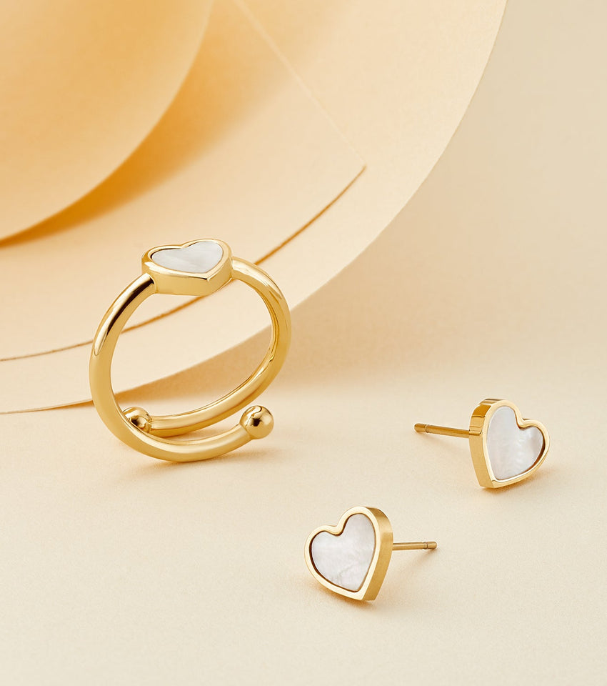 Mini Pearl Heart Ring (Gold)