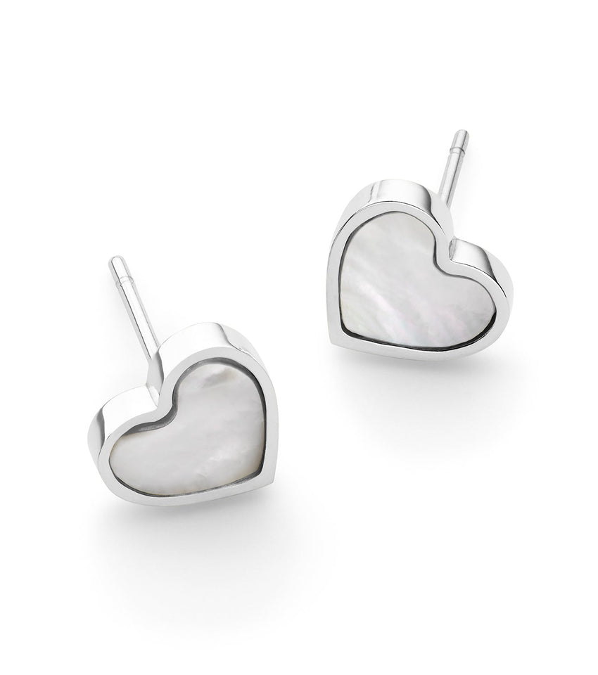 Mini Pearl Heart Stud Earrings (Silver)