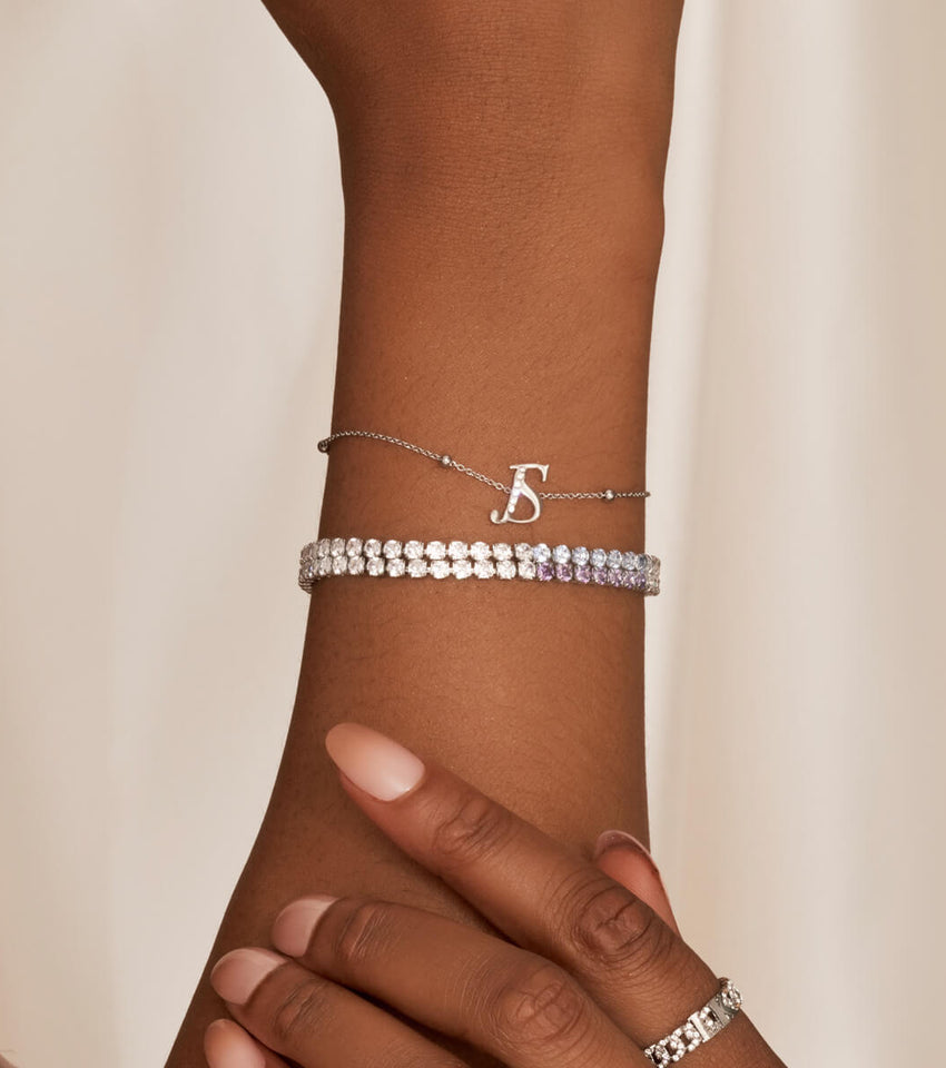 Women's Silver Diamond Initial V Bracelet