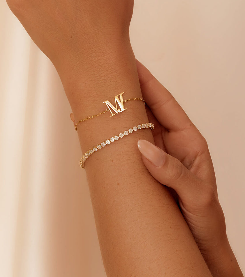 Double Initial Crystal Bracelet (Gold)