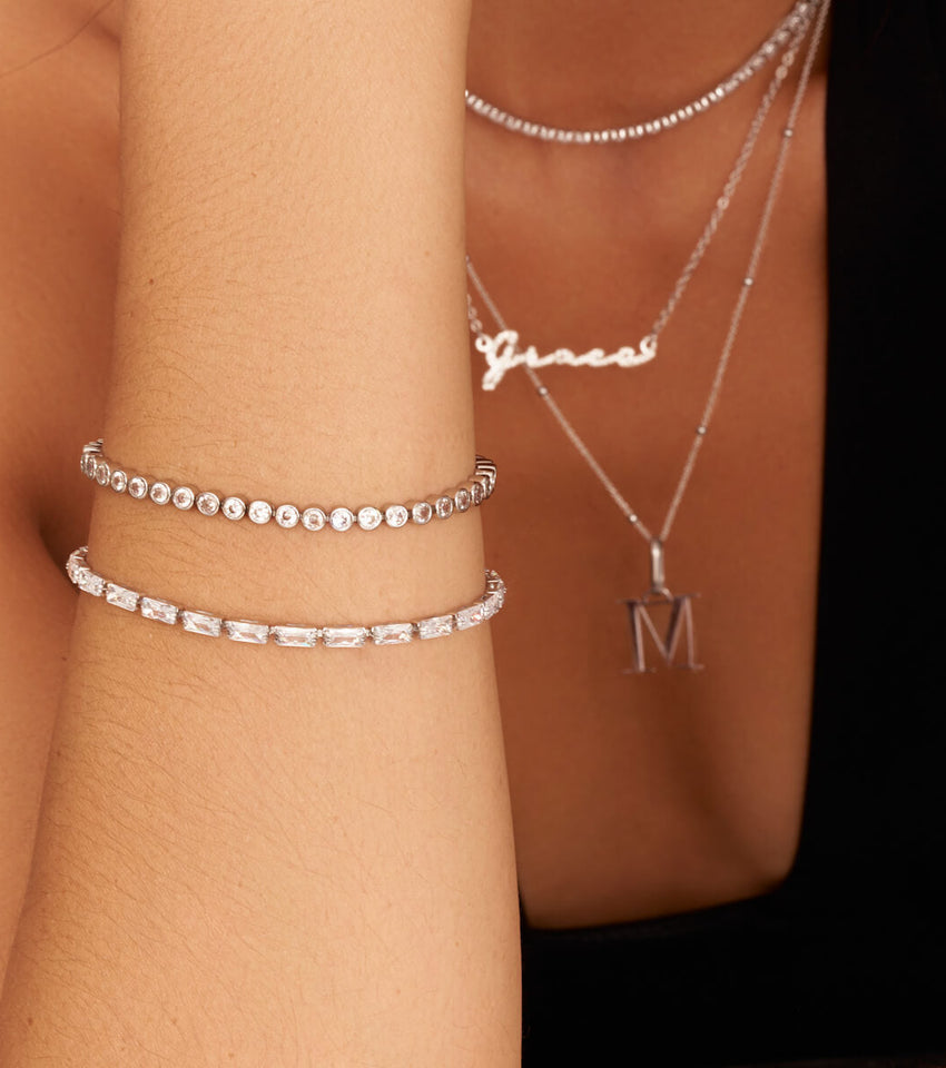Baguette Cut Tennis Bracelet (Silver)