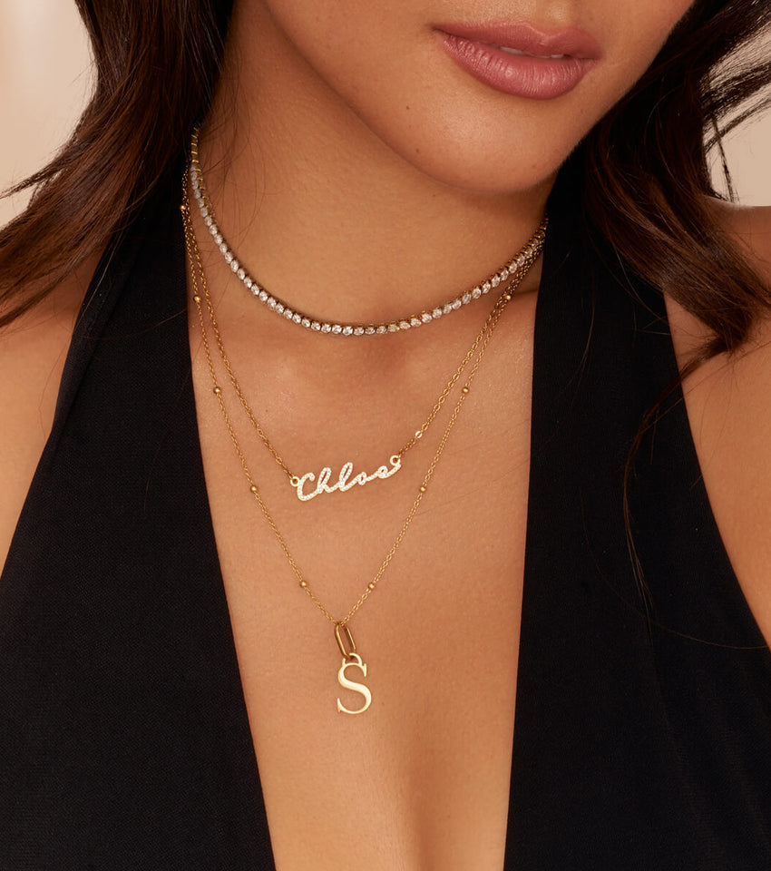 Crystal Signature Name Necklace (Gold)