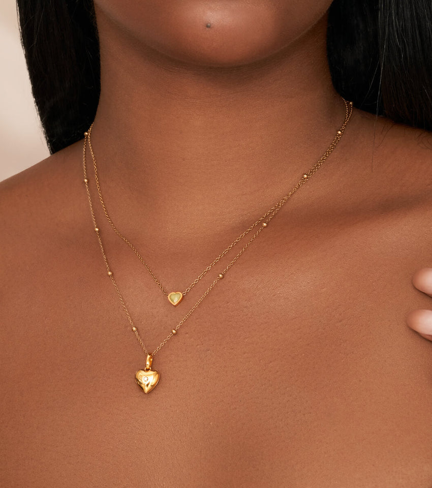Heart Photo Locket Sphere Necklace (Gold)