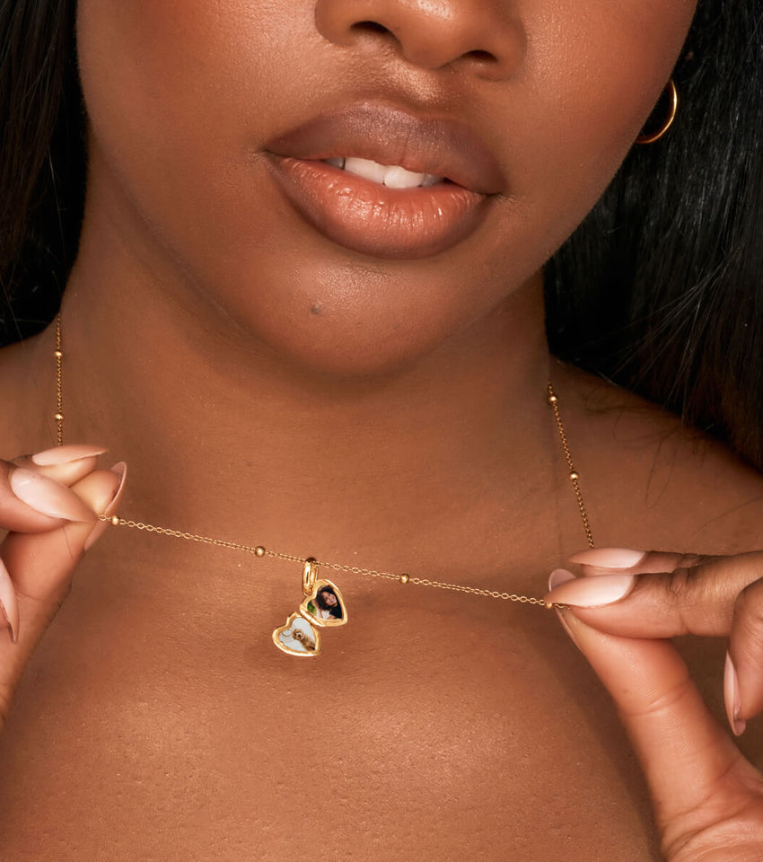 Heart Photo Locket Sphere Necklace (Gold)