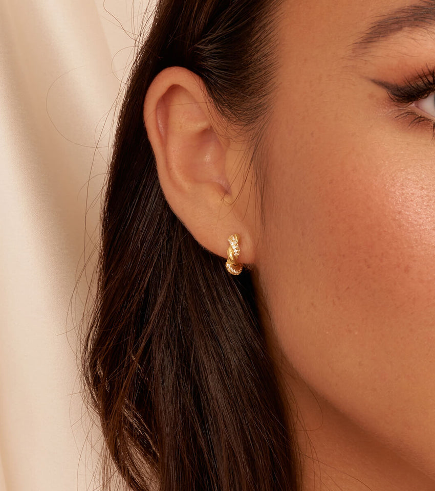 Sterling Silver Crystal Mini Twisted Hoops (Gold)