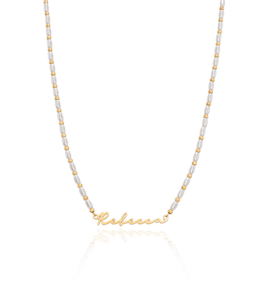 Pearl Chain Signature Name Necklace (Gold)