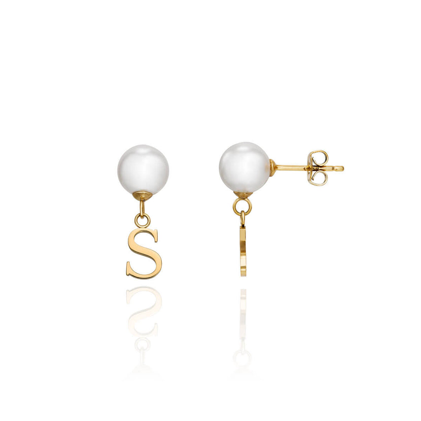 Pearl Initial Drop Earrings (Gold)