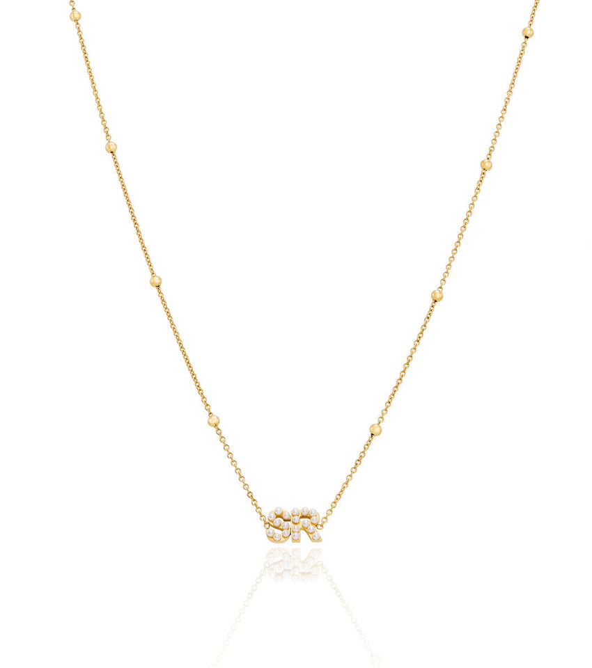 Pearl Initials Sphere Chain Necklace (Gold)