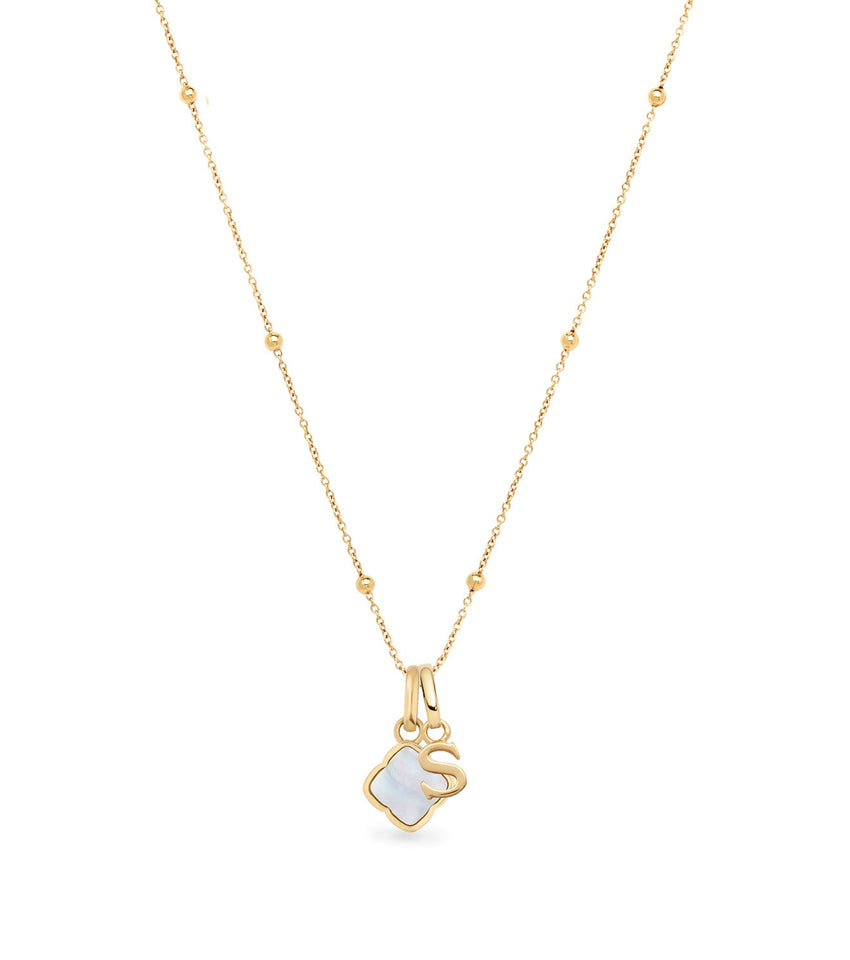 Pearl Clover & Initial Necklace (Gold)