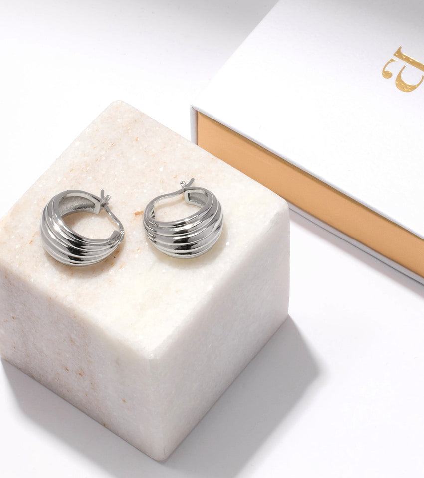 Ribbed Hoops (Silver)