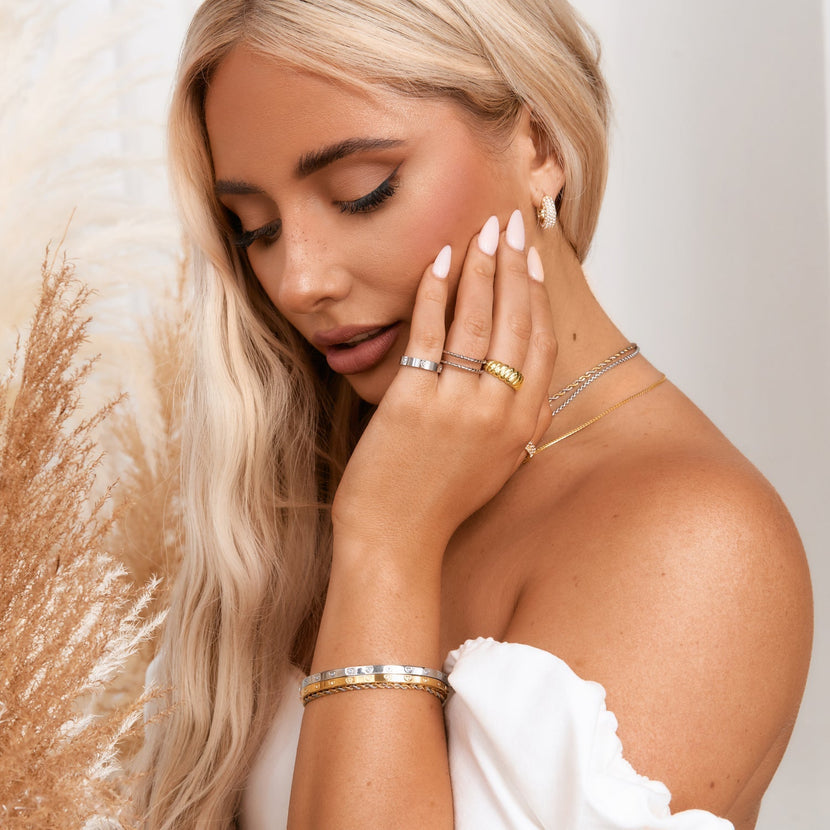 Crystal Heart Bangle Set (Gold/Silver)