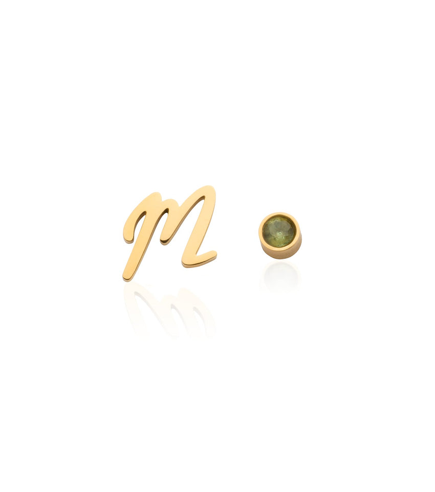 Signature Initial & Birthstone Stud Earrings (Gold)