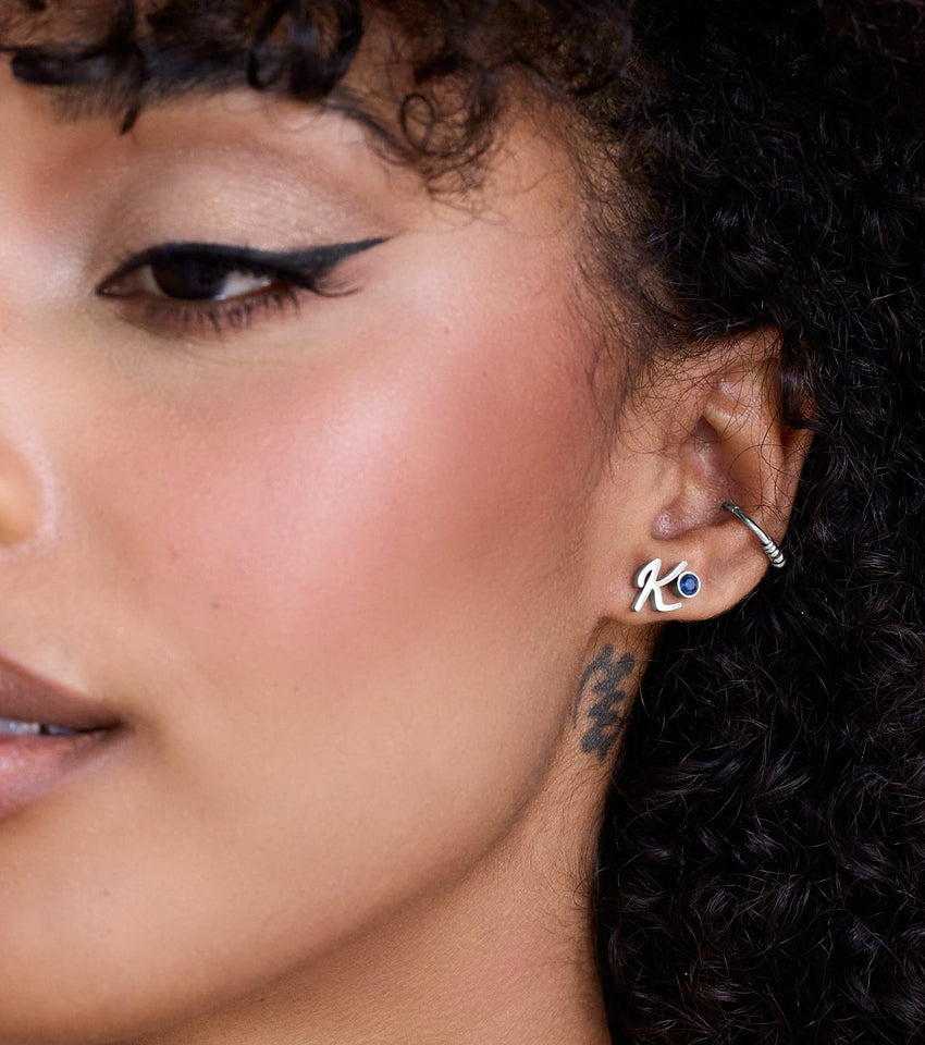 Signature Initial & Birthstone Stud Earrings (Silver)